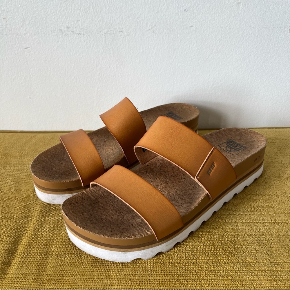 Reef Women's Cushion Vista Hi Sandal Slide Slip On Comfort Natural Brown Size 9